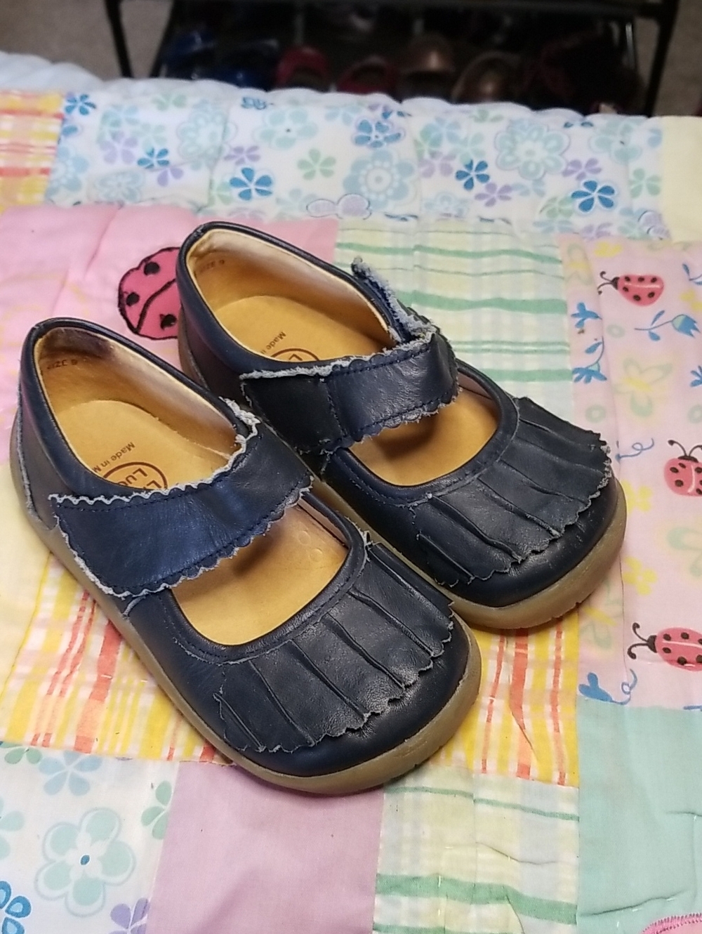 Livie & Luca Navy Blue Leather Mary Jane with Fringe Strap Size 9 OG Ruche (Arc)